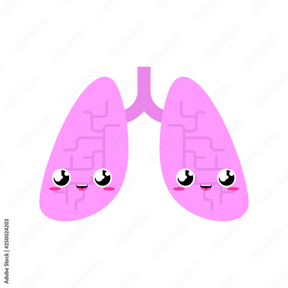 Lungs Cute. funny internal organ cartoon style. Human anatomy kids character. Childrens style Lungs Cute. funny internal organ cartoon style. Human anatomy kids character. Childrens style