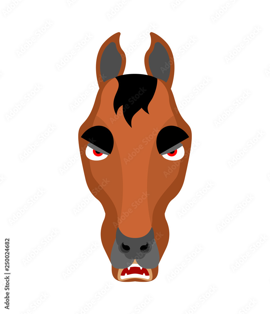 Horse angry emoji. Steed evil emotions. hoss aggressive. Vector illustration