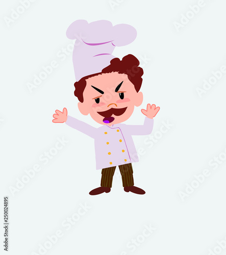 Chef argues something with a gesture of discontent.