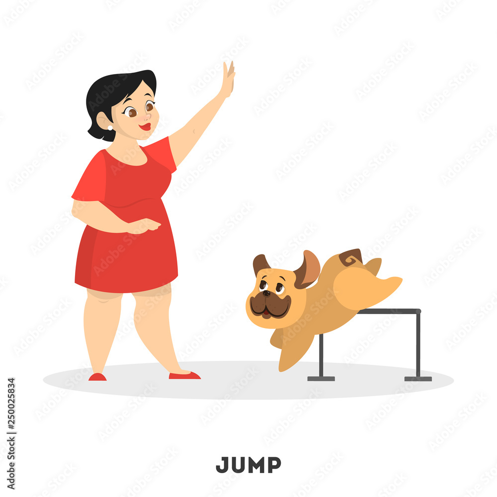 Fotografie Woman training her pet dog. Jump command