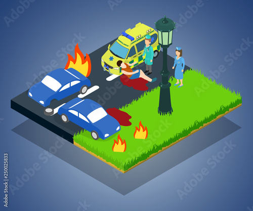 Crash concept banner. Isometric banner of crash vector concept for web, giftcard and postcard