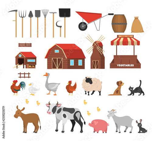 Farm set. Collection of domestic animal and farmer