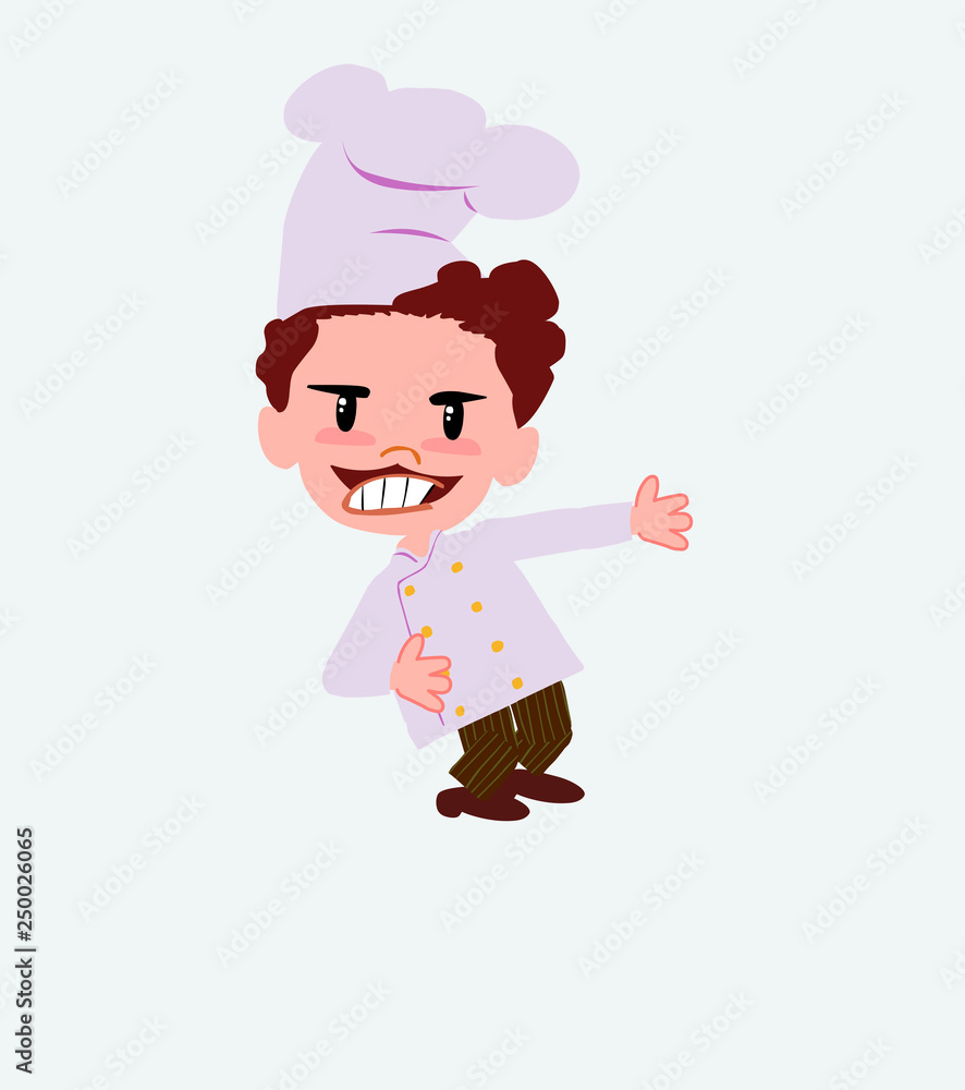 Chef shows very angry something to his left. Chef shows very angry something to his left.