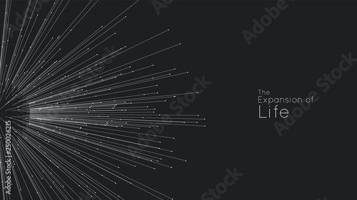 Expansion of life. Vector sphere explosion background. Small particles strive out of center. Blurred debrises into rays or lines under high speed of motion. Burst, explosion backdrop. photo