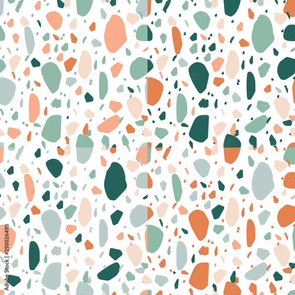 Terrazzo repeat pattern - set of 4 seamless repeat patterns in pastel teal  and orange colors. Stone textured seamless repeat backgrounds. Stock Vector  | Adobe Stock