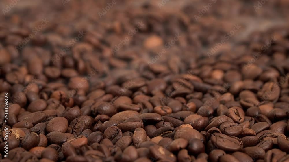 freshly roasted coffee beans steamed in close-up. freshly roasted coffee beans steamed in close-up.