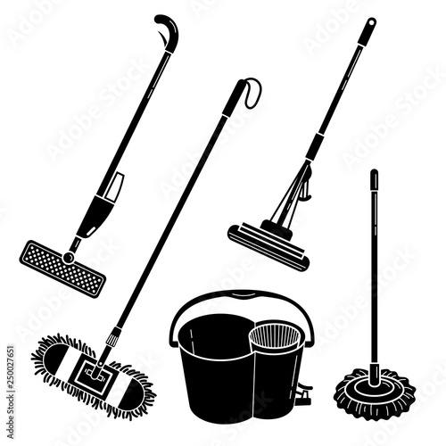 Mop icons set. Simple set of mop vector icons for web design on white background