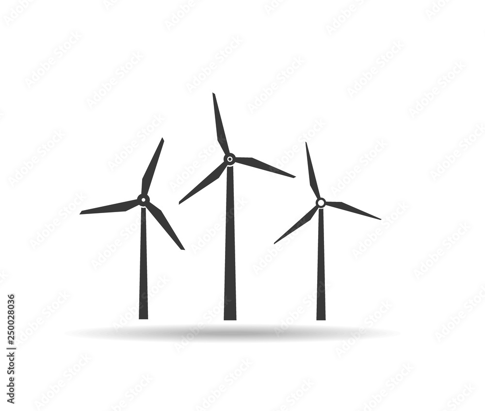 Wind turbine vector icon.Wind power icon on the white background . Windmill silhouette.Flat design style Wind turbine vector icon.Wind power icon on the white background . Windmill silhouette.Flat design style