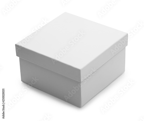 one white closed box isolated on white background