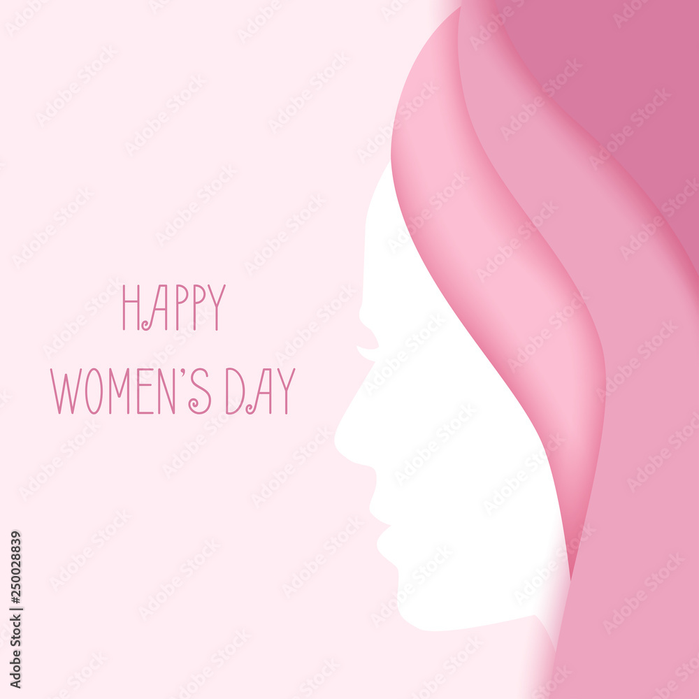 Paper cut woman silhouette to international Women's Day. Pink color background Paper cut woman silhouette to international Women's Day. Pink color background