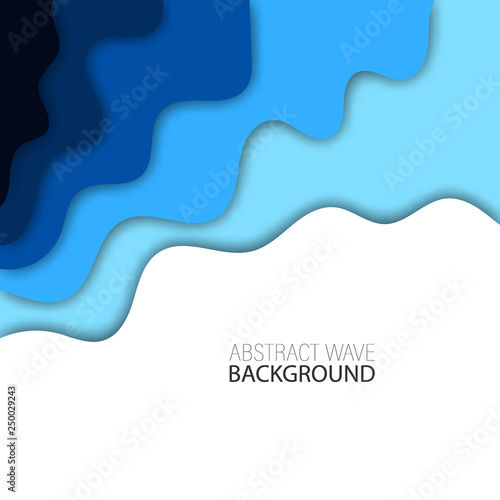Background with blue abstract multilayered wavy pattern. Paper art style. Template design for posters, banners, flyers, booklets.
