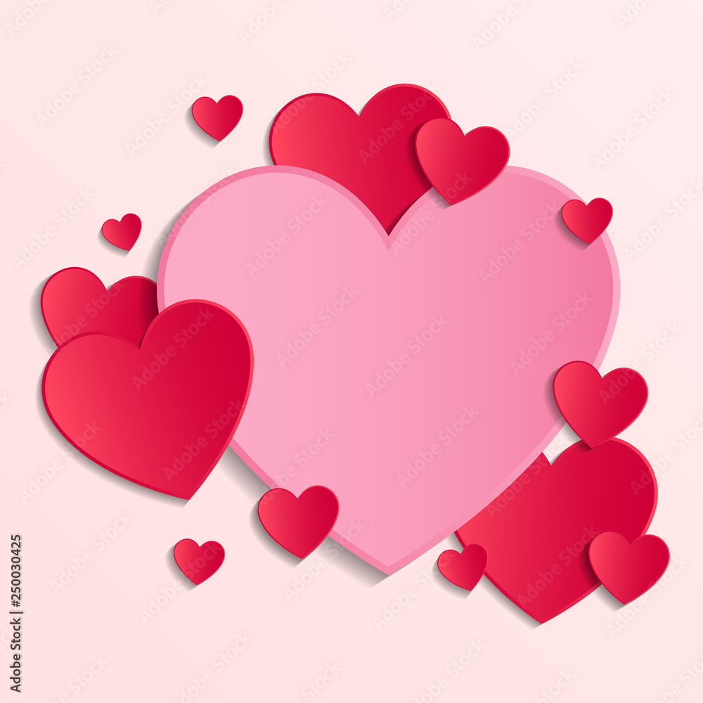 Beautiful background with cute paper hearts and copyspace. Vector