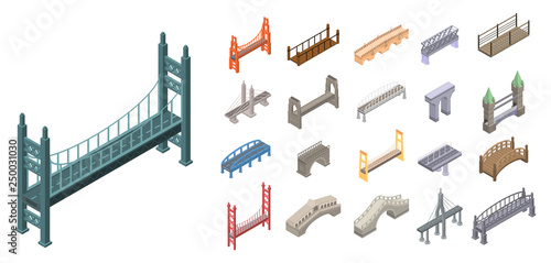 Bridges icons set. Isometric set of bridges vector icons for web design isolated on white background photo