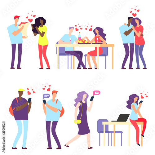 Vector international online dating, international relationships concept. Illustration of relationship and dating, network communication