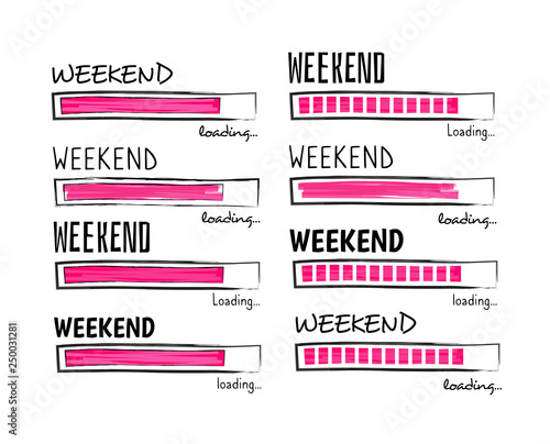 Weekend loading. Happy friday meme quote business funny vector design. Illustration of weekend positiveness, motivational load