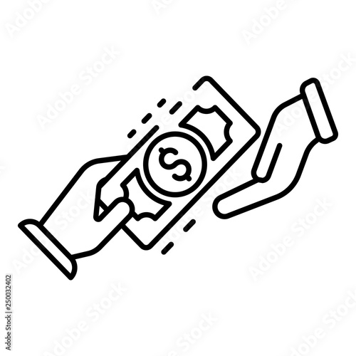 Hand money exchange icon. Outline hand money exchange vector icon for web design isolated on white background