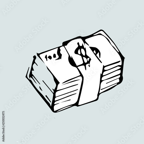 Hand-drawn pack of dollars. Vector illustration
