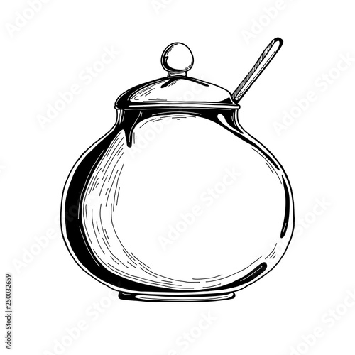 Realistic sketch of the sugar bowl. Vector