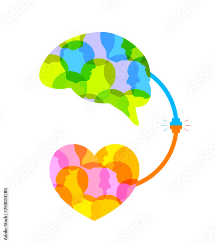 Connection between logic and emotion concept. Human head fill in the shape. Illustration design isolated on white background.