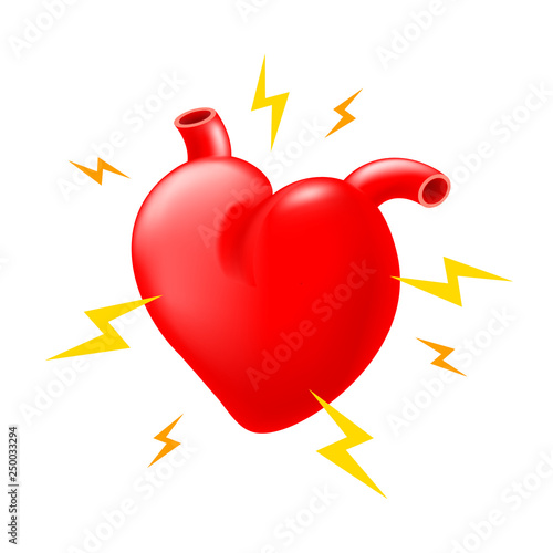 Heart attack icon design. Human heart symbol, Internal organ requires care or medical treatment due to disease or impact of adverse on health. health care concept. Illustration.