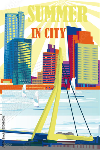 Series of colorful abstract street views in the city. Hand drawn vector architectural background with skyscrapers.