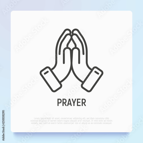 Praying hands thin line icon. Modern vector illustration of faith gesture.