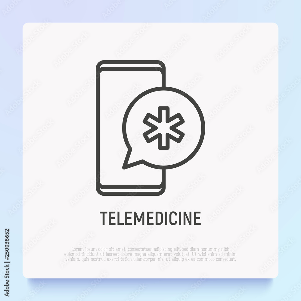 Mobile consultant thin line icon: chat with support on screen of smartphone. Modern vector illustration.