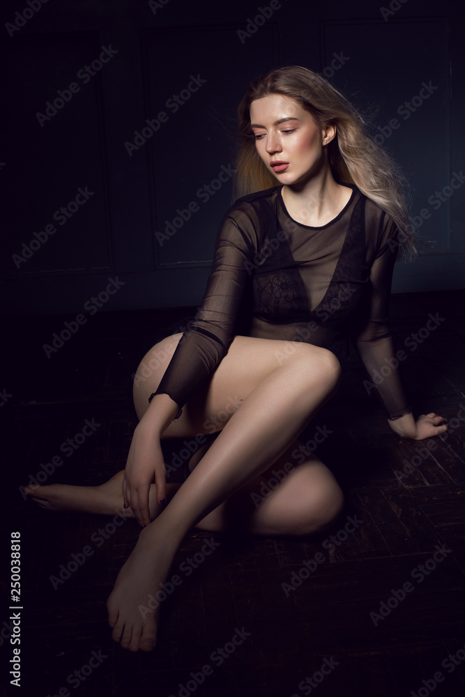 fashionable young sexy woman in black underwear and shorts fashionable young sexy woman in black underwear and shorts