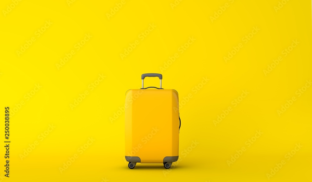 Yellow travel suitcase against a yellow background. 3D Rendering Yellow travel suitcase against a yellow background. 3D Rendering