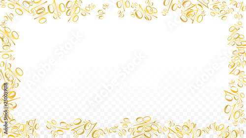 Luxury Vector Gold Percentage Sign Confetti on Transparent. Percent Sale Background. Business, Economics Print. Discount Illustration. Promotion Poster. Black Friday Banner. Special offer Template.