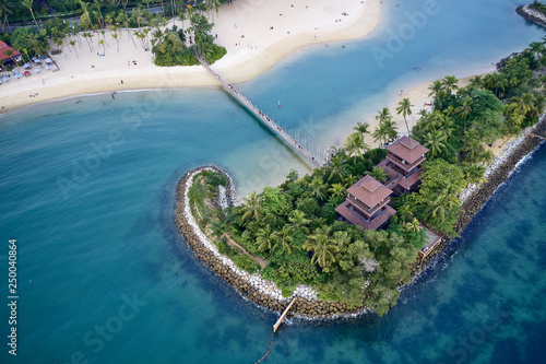 Top travel destination. Palawan Beach with his blue clear water and white beaches in Singapore's city center (Aerial photography drone dji mavic 2)