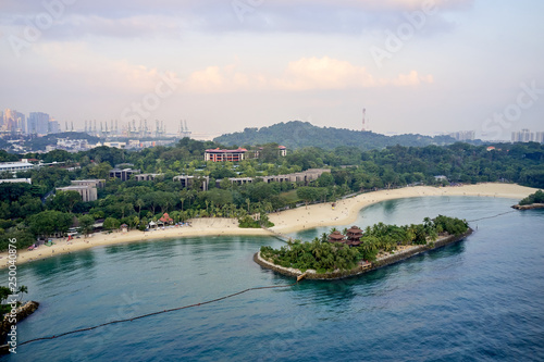 Top travel destination. Palawan Beach with his blue clear water and white beaches in Singapore's city center (Aerial photography drone dji mavic 2)