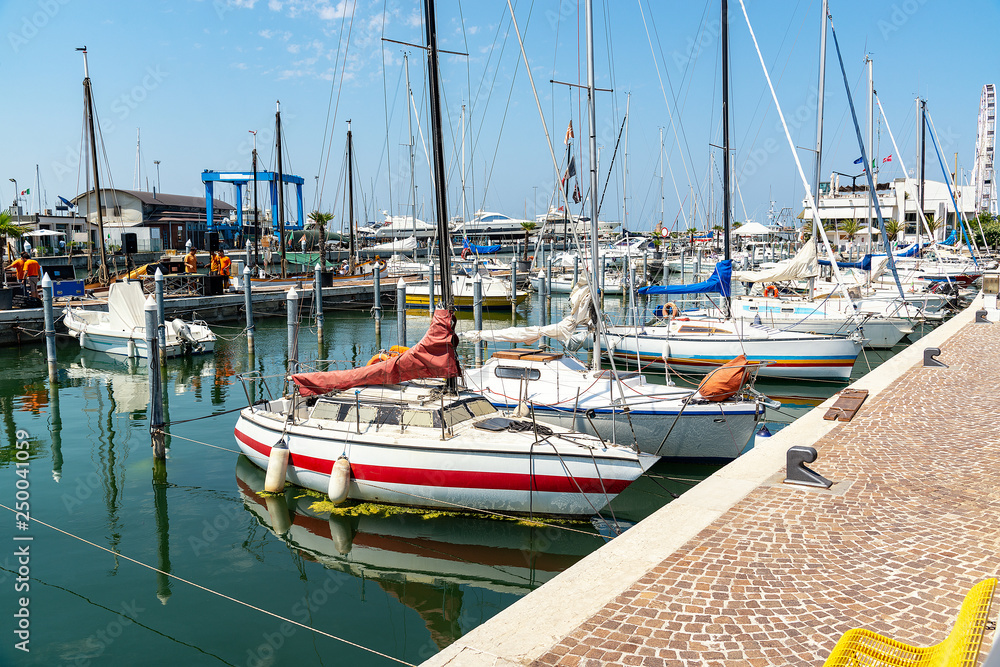 Yachts in the port of Rimini, Italy..