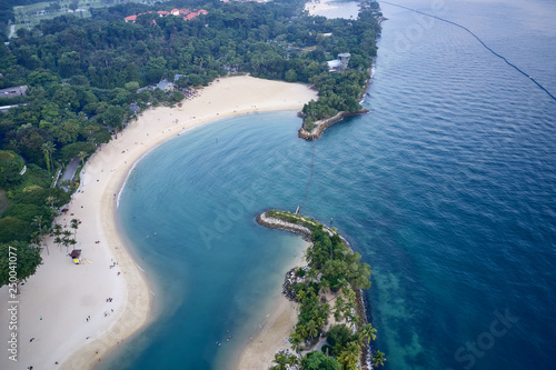 Top travel destination. Palawan Beach with his blue clear water and white beaches in Singapore's city center (Aerial photography drone dji mavic 2)