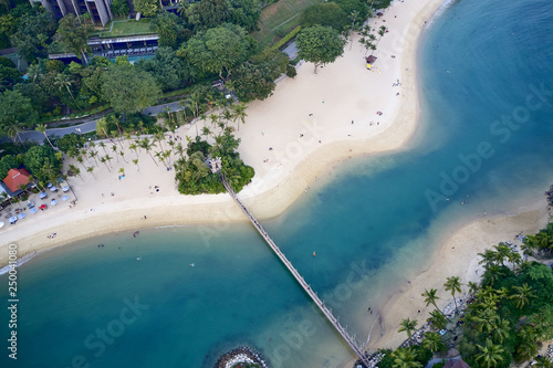 Top travel destination. Palawan Beach with his blue clear water and white beaches in Singapore's city center (Aerial photography drone dji mavic 2)