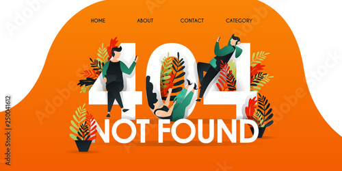 men, women, and people who are lazing above the words "404 NOT FOUND". Page not found 404 design tamplate. with character and flat design can use for, landing page, template, ui, web, mobile app.