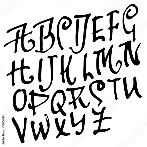 Simple alphabet letters. Handdrawn grunge ink font. Vector illustration.