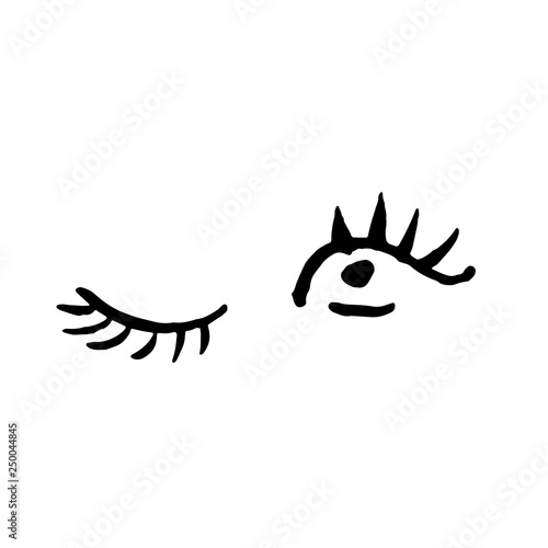 Winking eyes on white background. Grunge brush vector illustration.