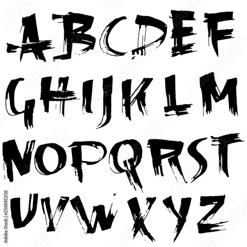 Grungy modern dry brush lettering. Handdrawn grunge ink font. Vector illustration.