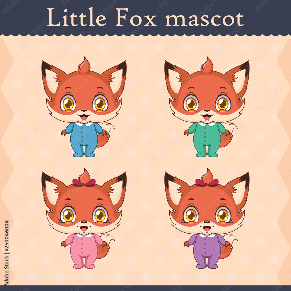 Cute baby fox mascot set - standing pose