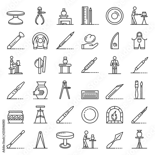 Potters wheel icons set. Outline set of potters wheel vector icons for web design isolated on white background
