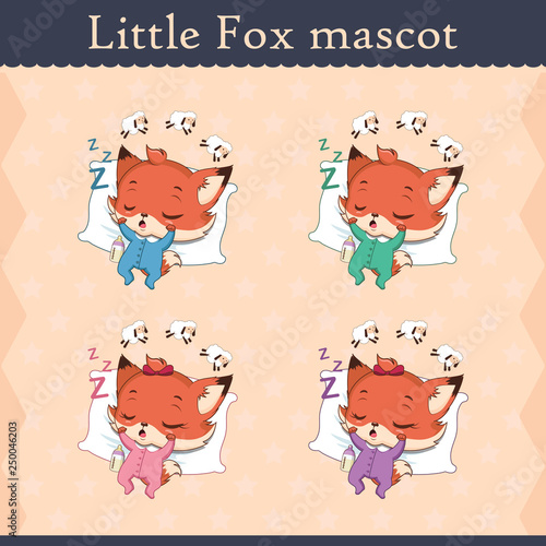 Cute baby fox mascot set - sleeping pose