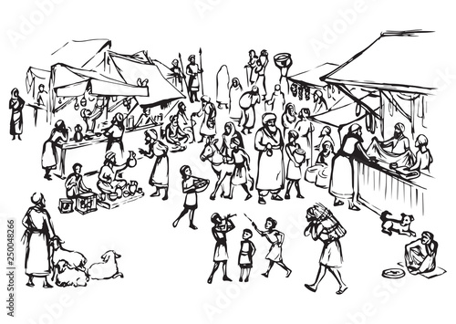 Old eastern market. Vector drawing