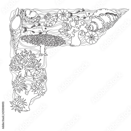 Marine-themed design element. Sea creatures. Vector illustration.