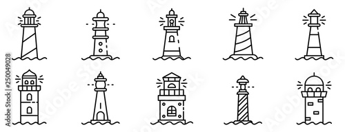 Lighthouse icons set. Outline set of lighthouse vector icons for web design isolated on white background photo