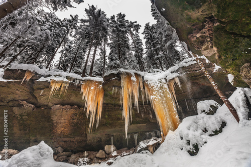 closeup colored of an icefall, Brtniky, Czech republic photo