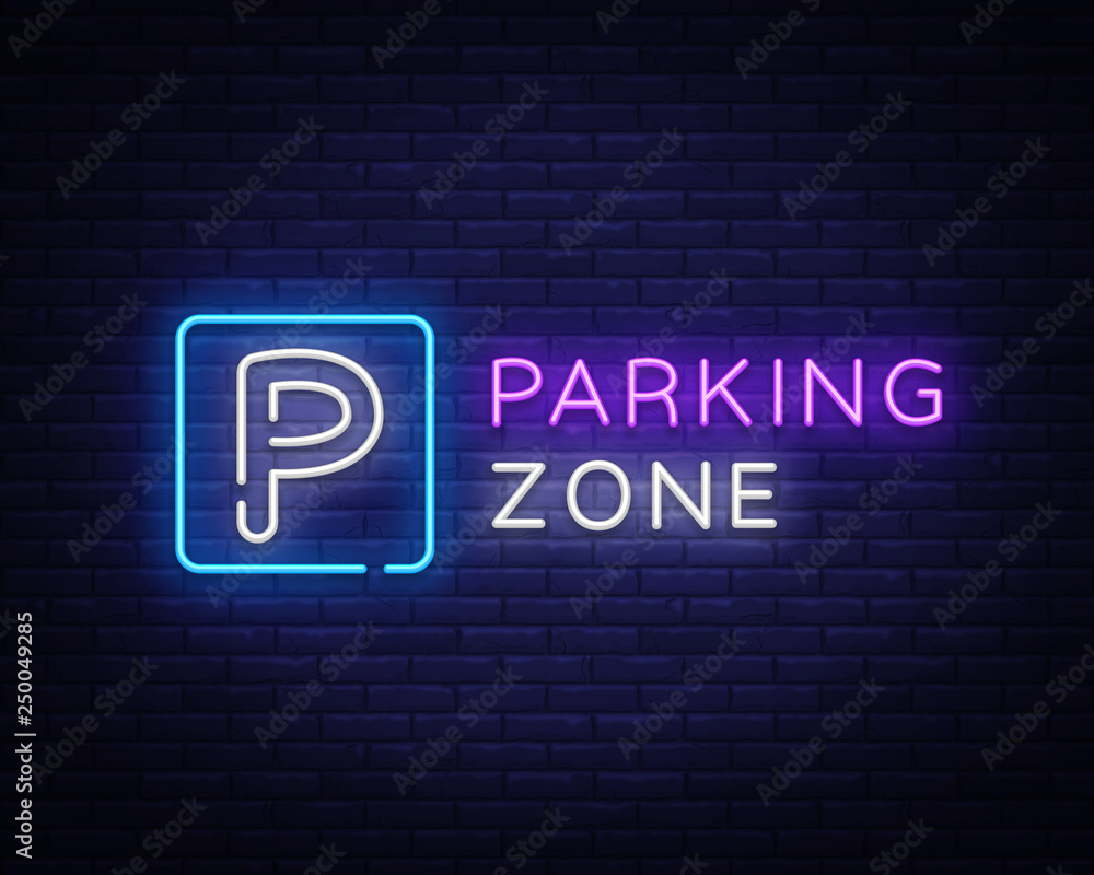 Parking Zone Neon Signboard Vector. Parking neon sign, design template, modern trend design, night bright advertising, light banner, light art. Vector illustration Parking Zone Neon Signboard Vector. Parking neon sign, design template, modern trend design, night bright advertising, light banner, light art. Vector illustration