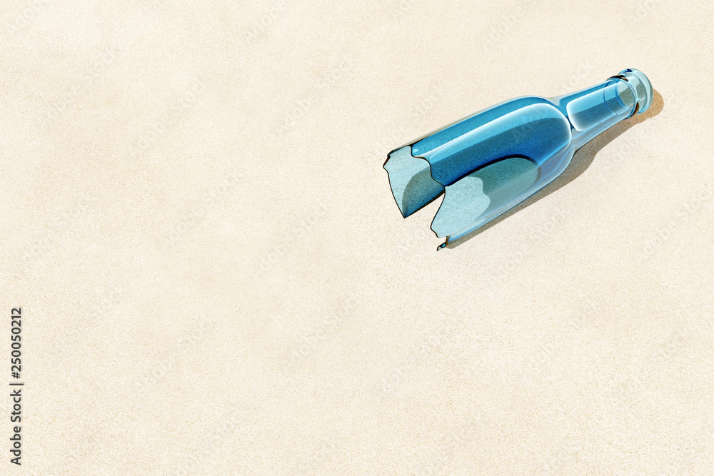 Fotografie 3d rendering of broken bottle on sand
