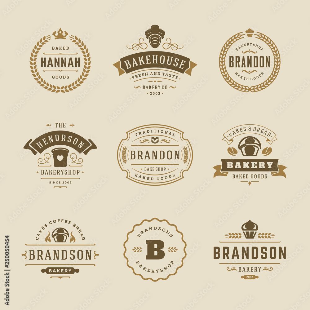 Bakery logos and badges design templates set vector illustration.