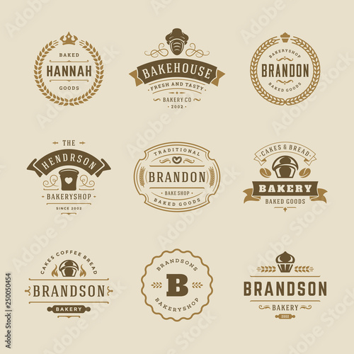Bakery logos and badges design templates set vector illustration.